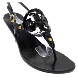 👠TORY BURCH Holly MILLER Black Patent Logo SIZE 9